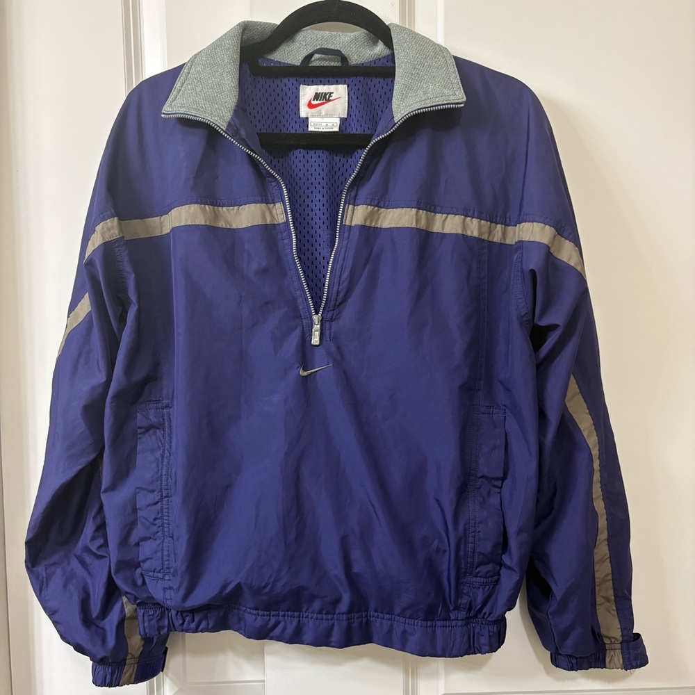 Nike Windbreaker  Purple & Gray Pullover 1/4 Zip Vintage 90s Medium Spring